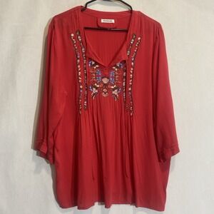 Paparazzi Embroidered‎ Top Tunic Blouse Woman Sz L Boho Lagen Look Appliqué